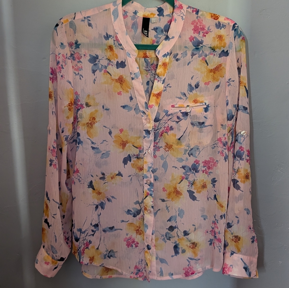KUT from the Kloth Floral Sheer Chiffon Button-Up Blouse